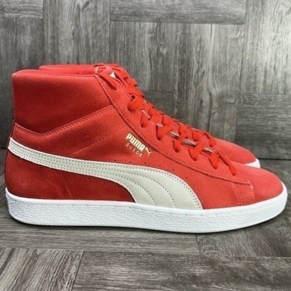 Puma Suede Mid Mens 11 Red White High Top Classic Retro Sneakers‎ NEW